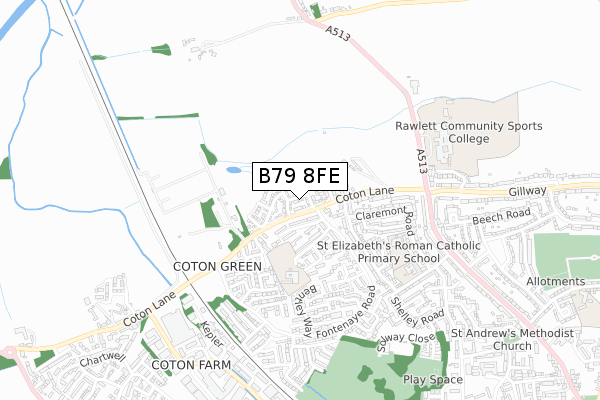 B79 8FE map - small scale - OS Open Zoomstack (Ordnance Survey)