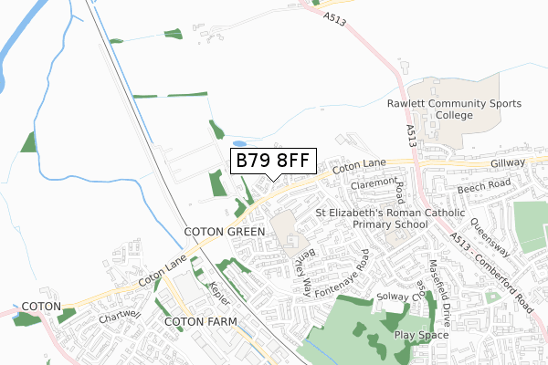 B79 8FF map - small scale - OS Open Zoomstack (Ordnance Survey)