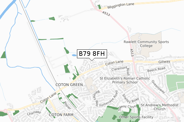 B79 8FH map - small scale - OS Open Zoomstack (Ordnance Survey)