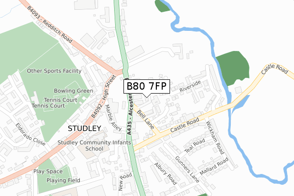 B80 7FP map - large scale - OS Open Zoomstack (Ordnance Survey)