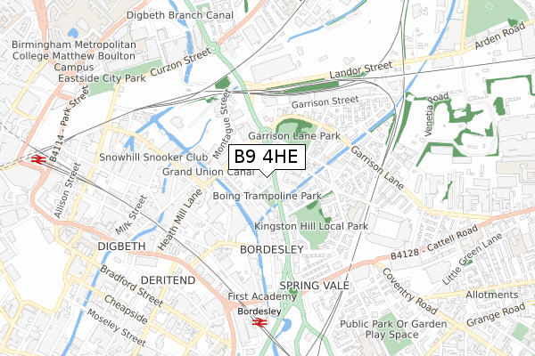 B9 4HE map - small scale - OS Open Zoomstack (Ordnance Survey)