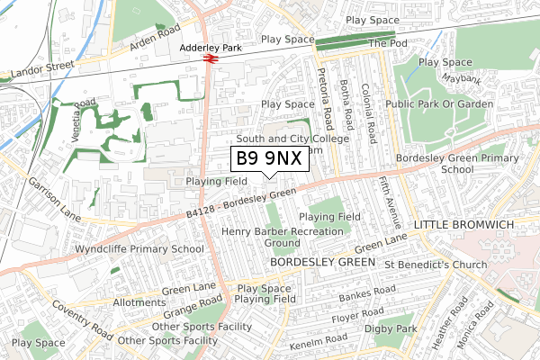 B9 9NX map - small scale - OS Open Zoomstack (Ordnance Survey)