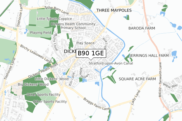 B90 1GE map - small scale - OS Open Zoomstack (Ordnance Survey)