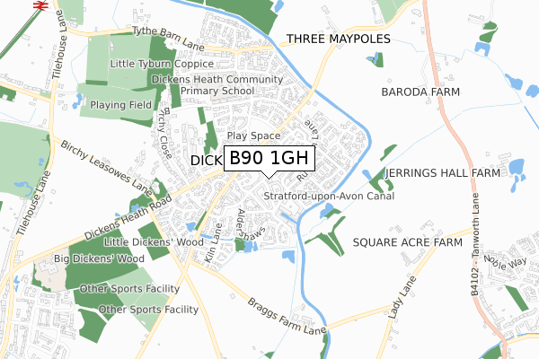B90 1GH map - small scale - OS Open Zoomstack (Ordnance Survey) B90 1GH map - small scale - OS Open Zoomstack (Ordnance Survey)