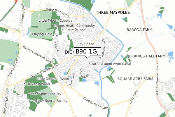 B90 1GJ map - small scale - OS Open Zoomstack (Ordnance Survey)