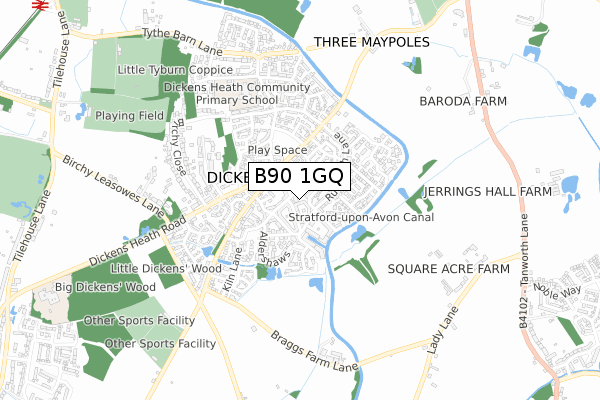 B90 1GQ map - small scale - OS Open Zoomstack (Ordnance Survey)