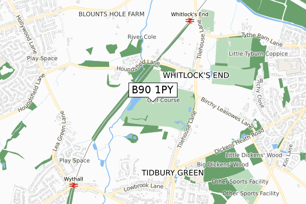 B90 1PY map - small scale - OS Open Zoomstack (Ordnance Survey)