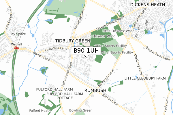 B90 1UH map - small scale - OS Open Zoomstack (Ordnance Survey)