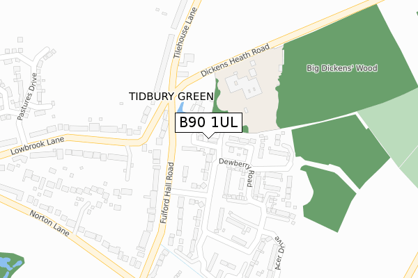 B90 1UL map - large scale - OS Open Zoomstack (Ordnance Survey)
