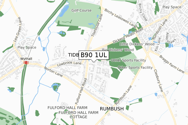 B90 1UL map - small scale - OS Open Zoomstack (Ordnance Survey)
