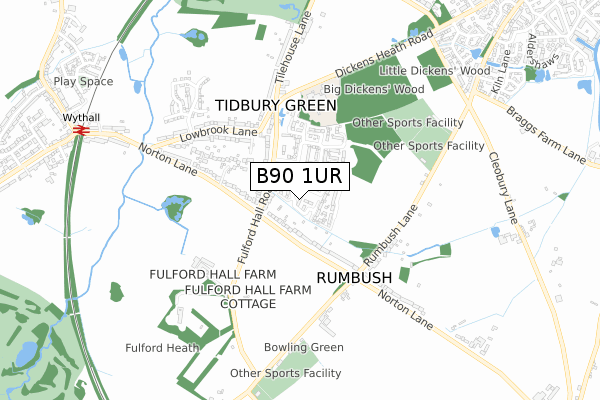 B90 1UR map - small scale - OS Open Zoomstack (Ordnance Survey)