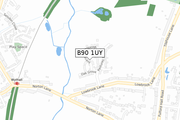 B90 1UY map - large scale - OS Open Zoomstack (Ordnance Survey)