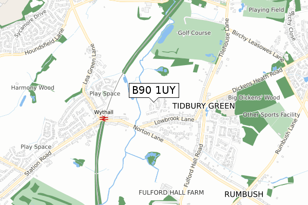 B90 1UY map - small scale - OS Open Zoomstack (Ordnance Survey)