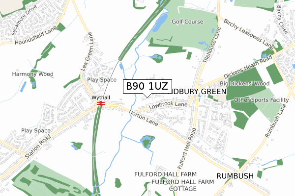 B90 1UZ map - small scale - OS Open Zoomstack (Ordnance Survey)