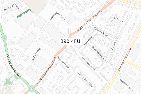 B90 4FU map - large scale - OS Open Zoomstack (Ordnance Survey)