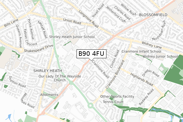 B90 4FU map - small scale - OS Open Zoomstack (Ordnance Survey)