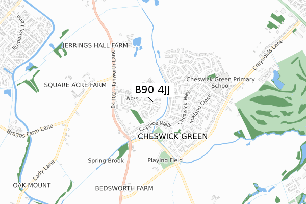 B90 4JJ map - small scale - OS Open Zoomstack (Ordnance Survey)