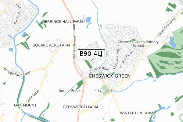 B90 4LJ map - small scale - OS Open Zoomstack (Ordnance Survey)