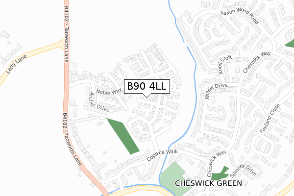 B90 4LL map - large scale - OS Open Zoomstack (Ordnance Survey)