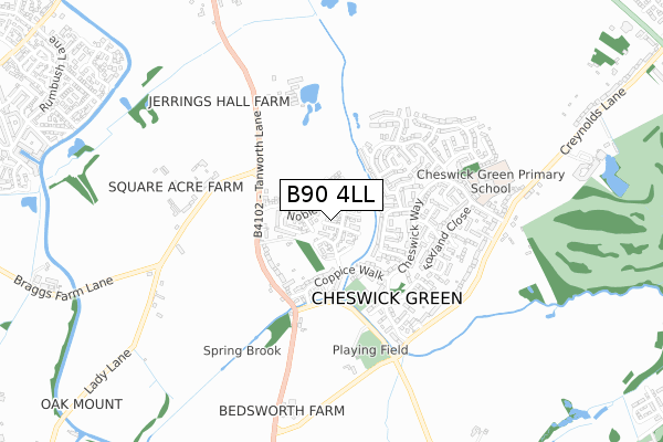 B90 4LL map - small scale - OS Open Zoomstack (Ordnance Survey)