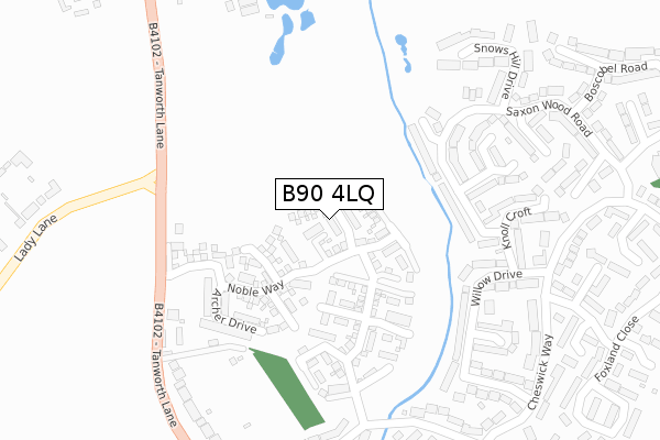 B90 4LQ map - large scale - OS Open Zoomstack (Ordnance Survey)