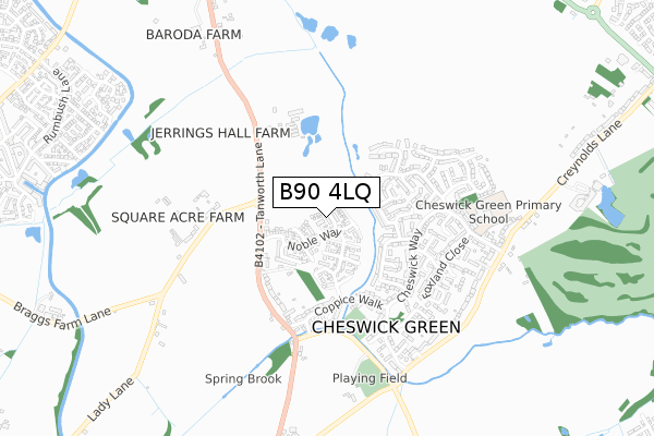 B90 4LQ map - small scale - OS Open Zoomstack (Ordnance Survey)