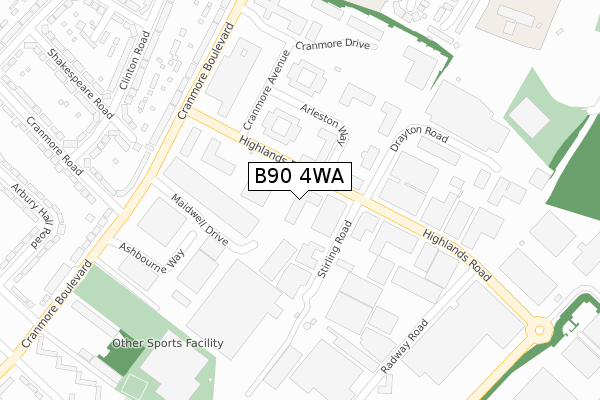 B90 4WA map - large scale - OS Open Zoomstack (Ordnance Survey) B90 4WA map - large scale - OS Open Zoomstack (Ordnance Survey)