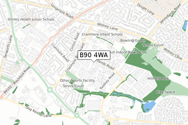 B90 4WA map - small scale - OS Open Zoomstack (Ordnance Survey) B90 4WA map - small scale - OS Open Zoomstack (Ordnance Survey)