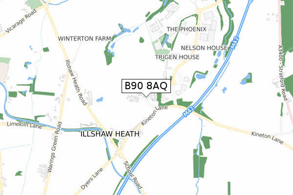 B90 8AQ map - small scale - OS Open Zoomstack (Ordnance Survey)