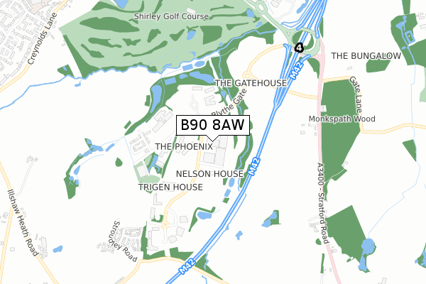 B90 8AW map - small scale - OS Open Zoomstack (Ordnance Survey)