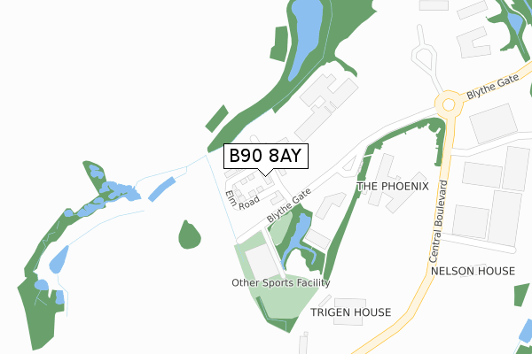B90 8AY map - large scale - OS Open Zoomstack (Ordnance Survey) B90 8AY map - large scale - OS Open Zoomstack (Ordnance Survey)