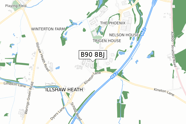 B90 8BJ map - small scale - OS Open Zoomstack (Ordnance Survey)