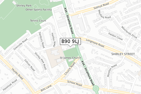 B90 9LJ map - large scale - OS Open Zoomstack (Ordnance Survey) B90 9LJ map - large scale - OS Open Zoomstack (Ordnance Survey)