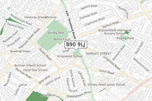 B90 9LJ map - small scale - OS Open Zoomstack (Ordnance Survey) B90 9LJ map - small scale - OS Open Zoomstack (Ordnance Survey)