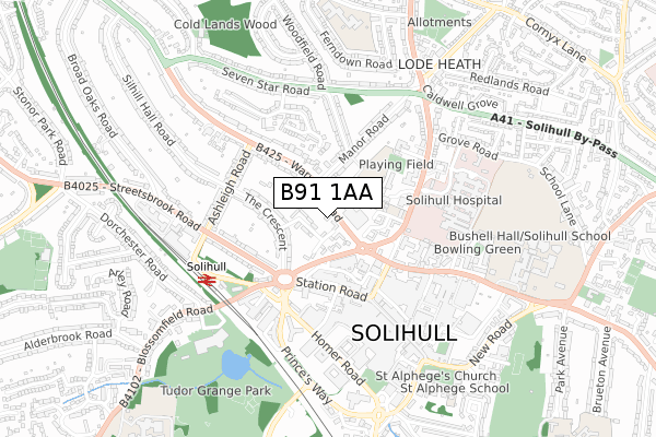 B91 1AA map - small scale - OS Open Zoomstack (Ordnance Survey)