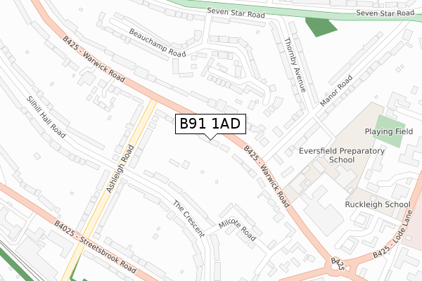 B91 1AD map - large scale - OS Open Zoomstack (Ordnance Survey)