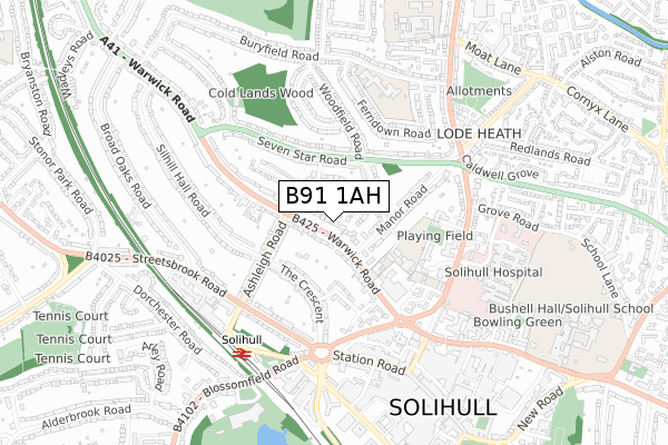 B91 1AH map - small scale - OS Open Zoomstack (Ordnance Survey)