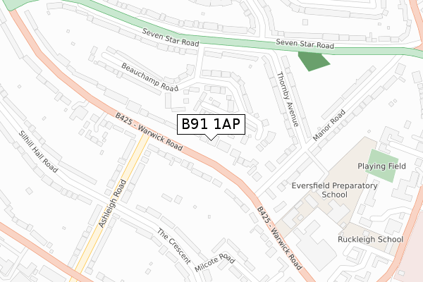 B91 1AP map - large scale - OS Open Zoomstack (Ordnance Survey)