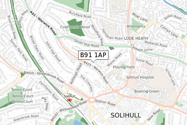 B91 1AP map - small scale - OS Open Zoomstack (Ordnance Survey)