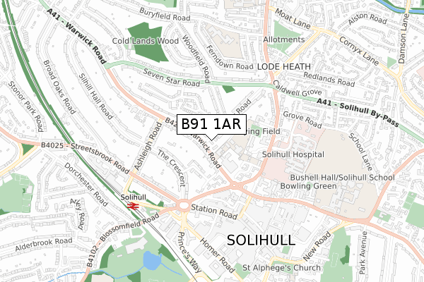 B91 1AR map - small scale - OS Open Zoomstack (Ordnance Survey)