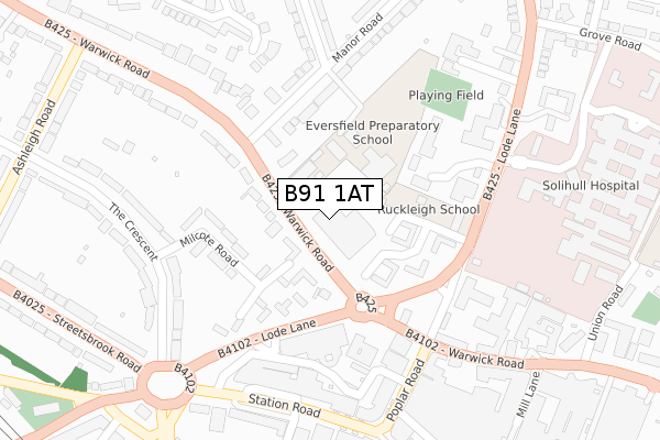 B91 1AT map - large scale - OS Open Zoomstack (Ordnance Survey)