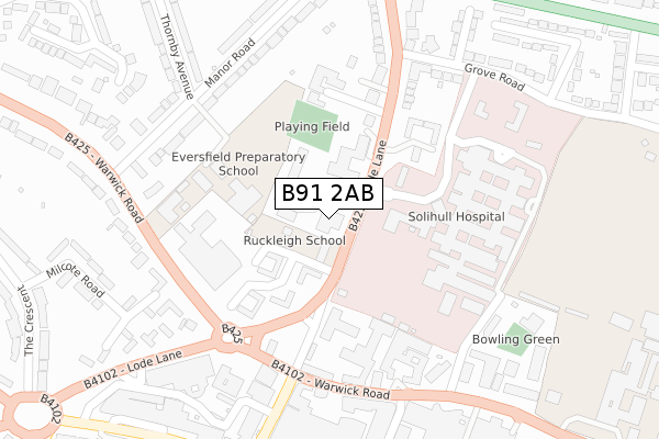 B91 2AB map - large scale - OS Open Zoomstack (Ordnance Survey)