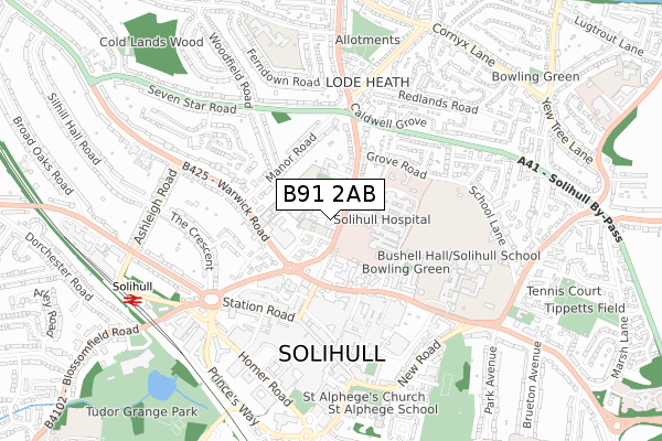 B91 2AB map - small scale - OS Open Zoomstack (Ordnance Survey)