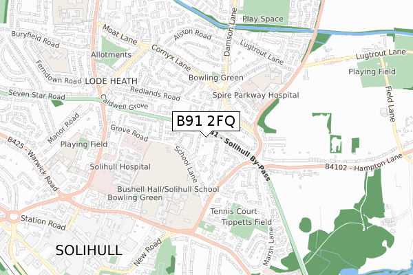 B91 2FQ map - small scale - OS Open Zoomstack (Ordnance Survey)