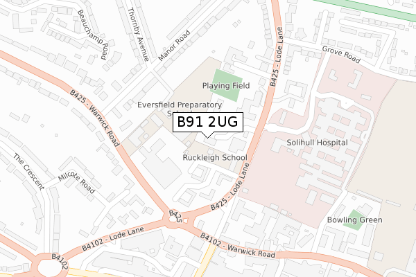 B91 2UG map - large scale - OS Open Zoomstack (Ordnance Survey)