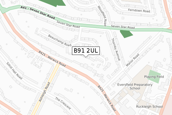 B91 2UL map - large scale - OS Open Zoomstack (Ordnance Survey)