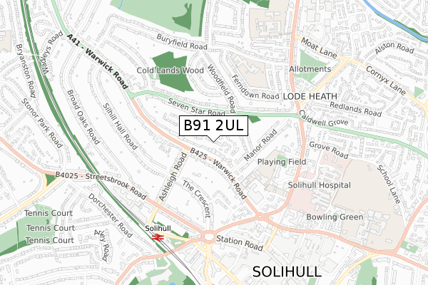 B91 2UL map - small scale - OS Open Zoomstack (Ordnance Survey)