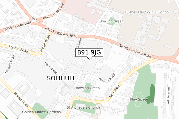 B91 9JG map - large scale - OS Open Zoomstack (Ordnance Survey)
