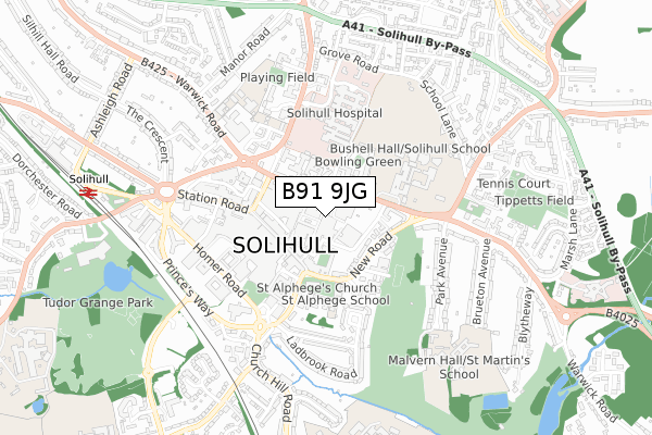 B91 9JG map - small scale - OS Open Zoomstack (Ordnance Survey)