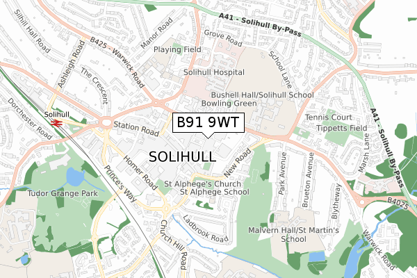 B91 9WT map - small scale - OS Open Zoomstack (Ordnance Survey)